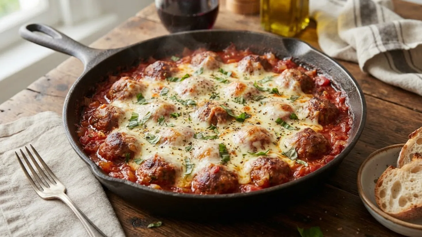 Фрикадельки под сырной шапочкой: томатный соус, сочное мясо и моцарелла — ужин, который точно захочется повторить