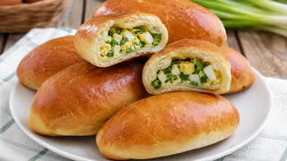 Пирожки с луком и яйцом на кефире в духовке за считанные минуты 