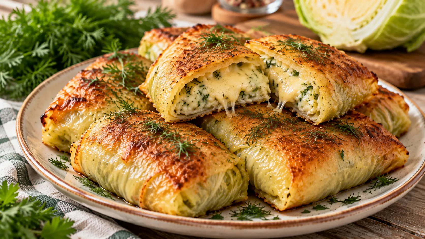 Всего 5 продуктов, а результат как из кафе: горячая закуска из капусты с тягучей сырной начинкой готова