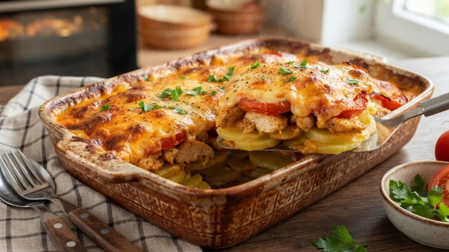 Сытная и некалорийная запеканка а-ля мясо по-французски: кладу все в форму — и полноценный обед готов