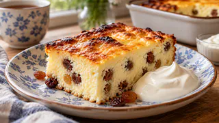 Вкус, который помнит каждый с детского сада: творожная запеканка с изюмом получается мягкой и воздушной 
