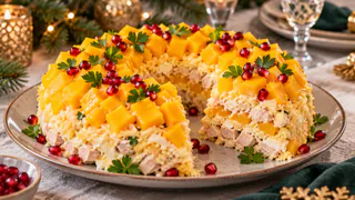 «Тропический браслет» с манго и курицей: нежный праздничный салат с солнечным вкусом — идеальная находка для Нового года Огненной Козы