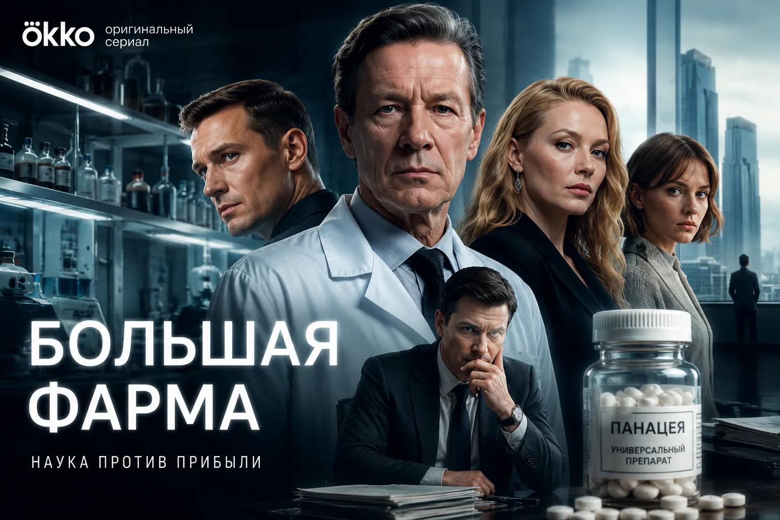 На Okko готовят «Большую фарму» с Васильевым и Ходченковой: автор «Трассы» столкнул чудо-лекарство с семьёй и жадным рынком