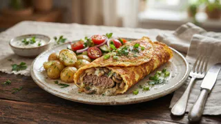 Вместо надоевшей яичницы жарю бризоль: нежный блинчик с мясом и чесночным соусом — сочнее и нажористей