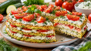 Кабачки, творожный сыр и помидоры: закусочный торт без духовки получается нежным и невероятно сочным