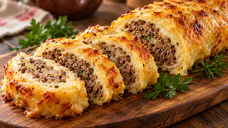 Сырный рулет с мясным фаршем - сытный ужин на целую семью: выходит сочным и нежным, а готовится на раз-два