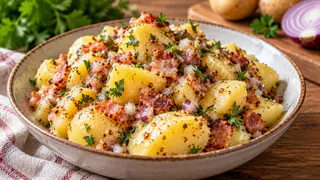 Картофельный салат по-немецки: заливаю горячие кубики особым соусом — и тарелка пустеет за 5 минут 
